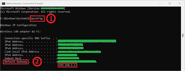 direecion IP router en consola de comandos